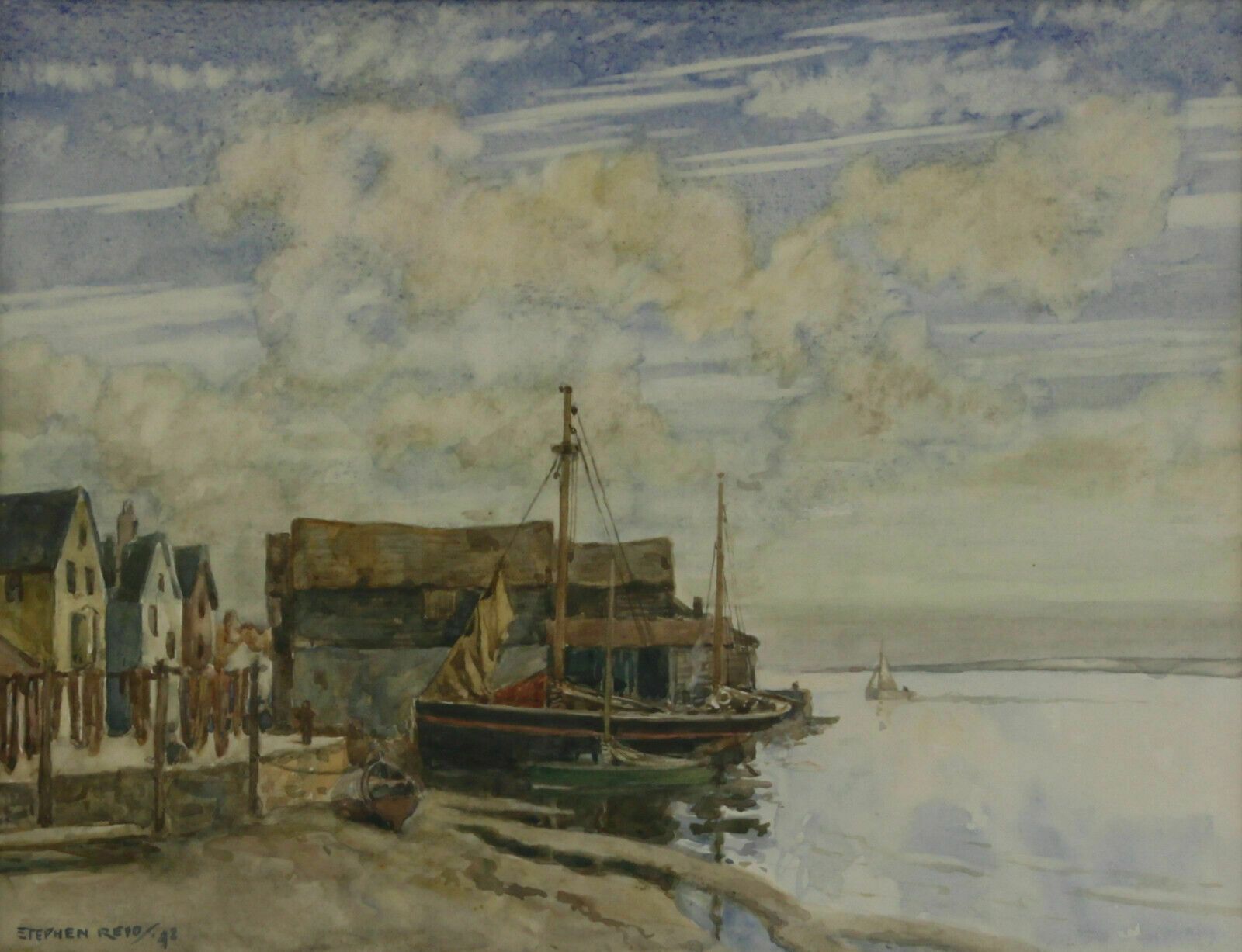 Watercolour By Stephen Reid. Fishing Boats In Dock photo furniture
