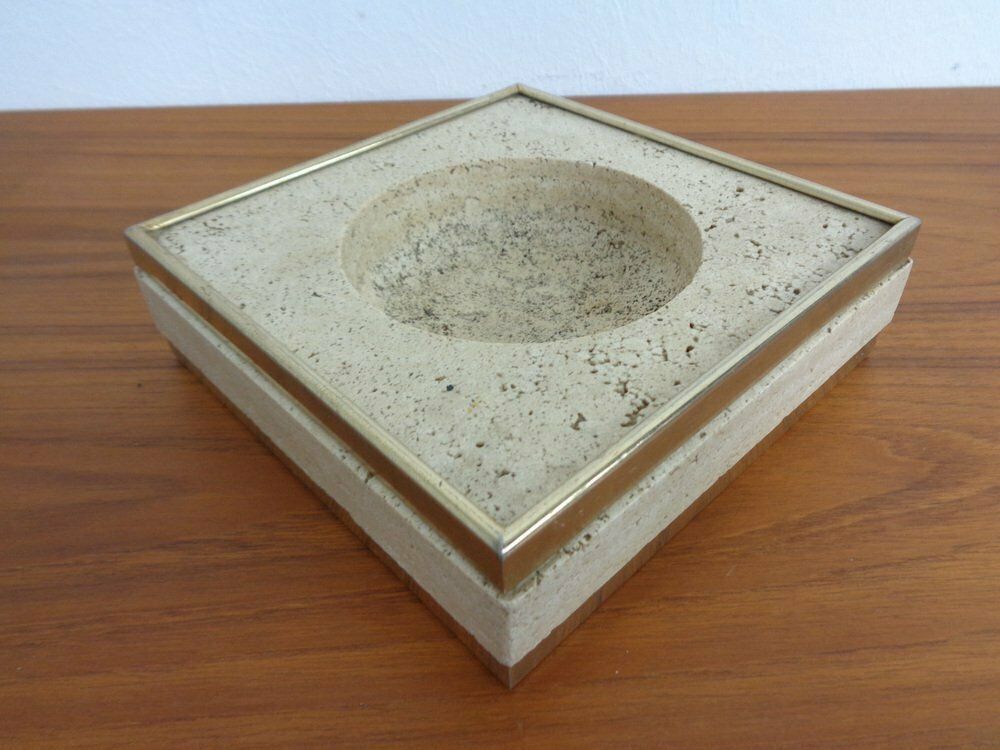 Travertin & Brass Ashtray By Fratelli Mannelli, Italy, 1970s photo vinterior