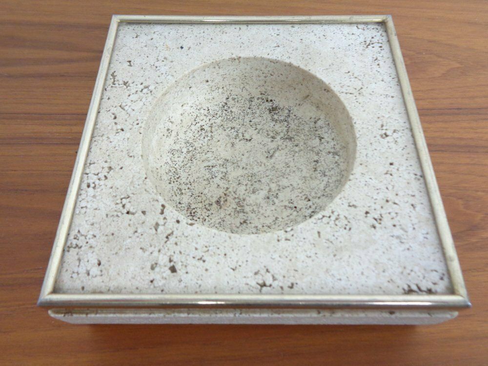 Travertin & Brass Ashtray By Fratelli Mannelli, Italy, 1970s photo vintage