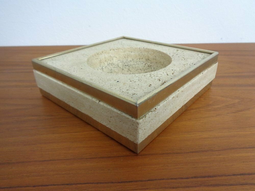 photo for sale Travertin & Brass Ashtray By Fratelli Mannelli, Italy, 1970s