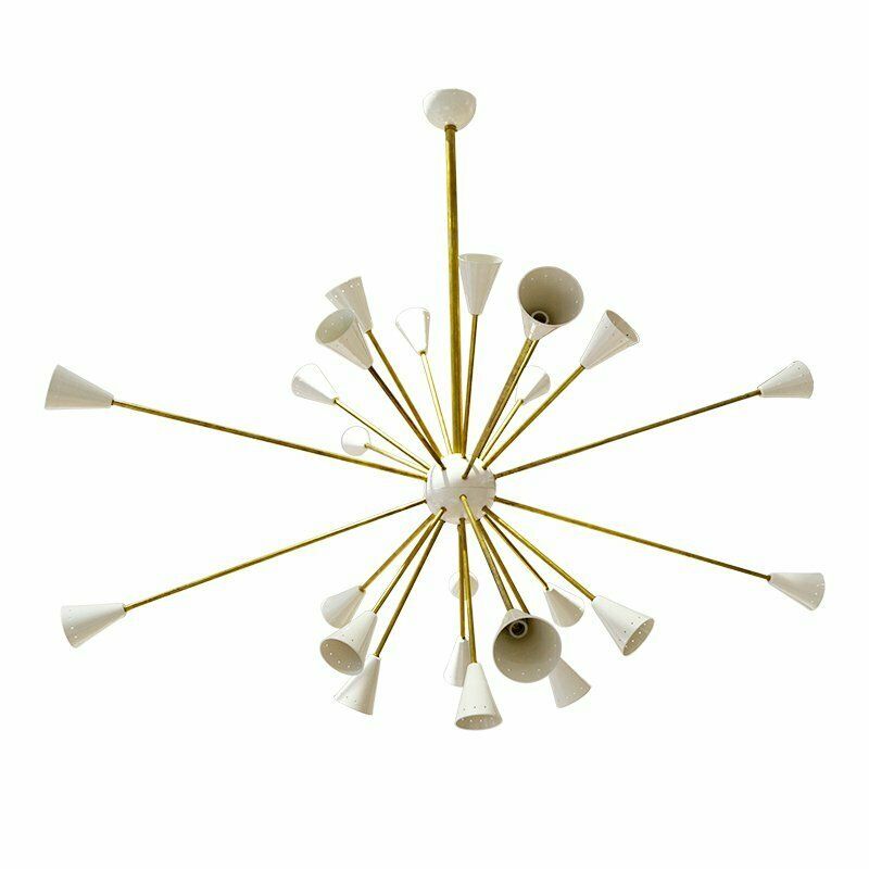 Italian Brass And Ivory Sputnik Chandelier, 1950s