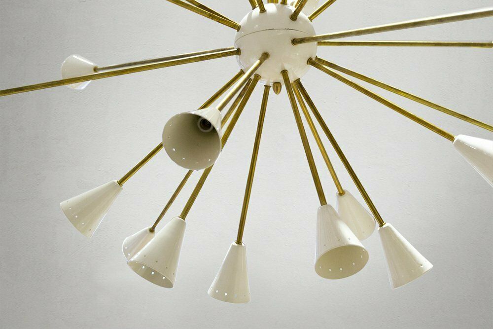 Italian Brass And Ivory Sputnik Chandelier, 1950s photo vinterior