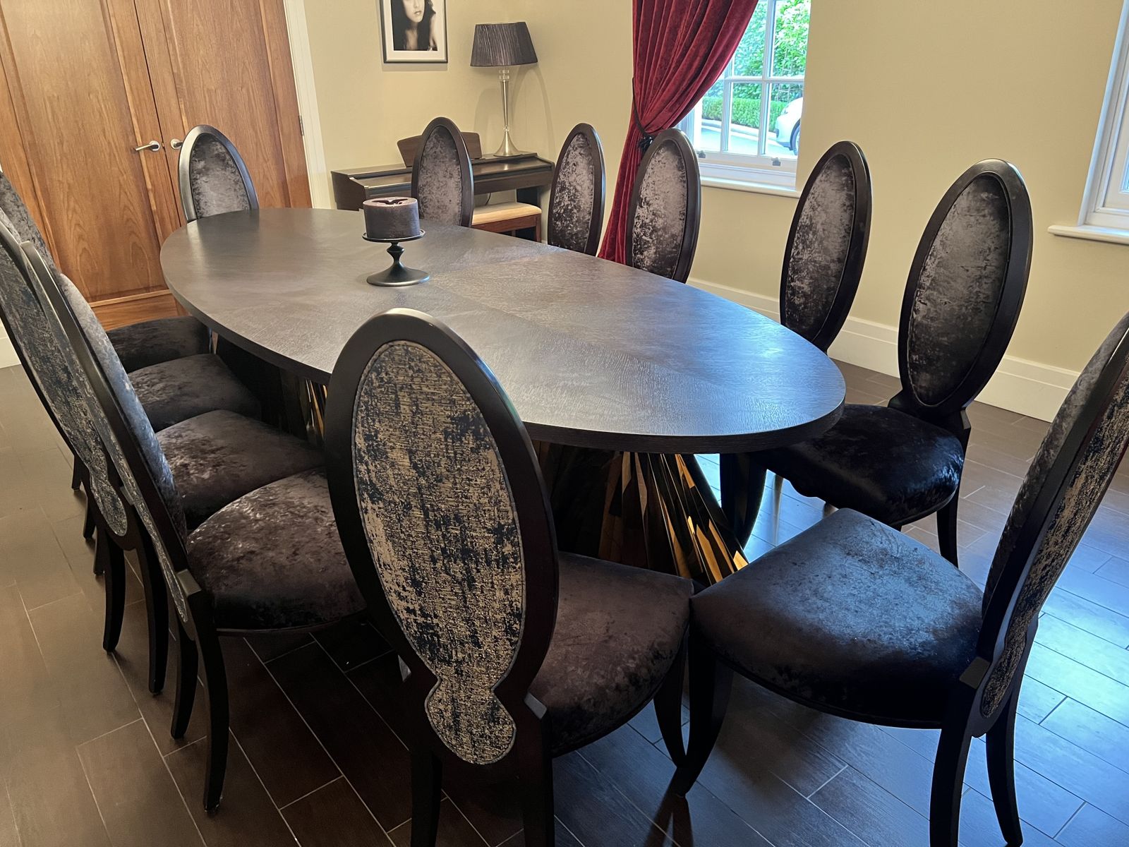 Wychwood Black Oak Dining Table With 8 Tall Sumptuous Dining Chairs photo buy