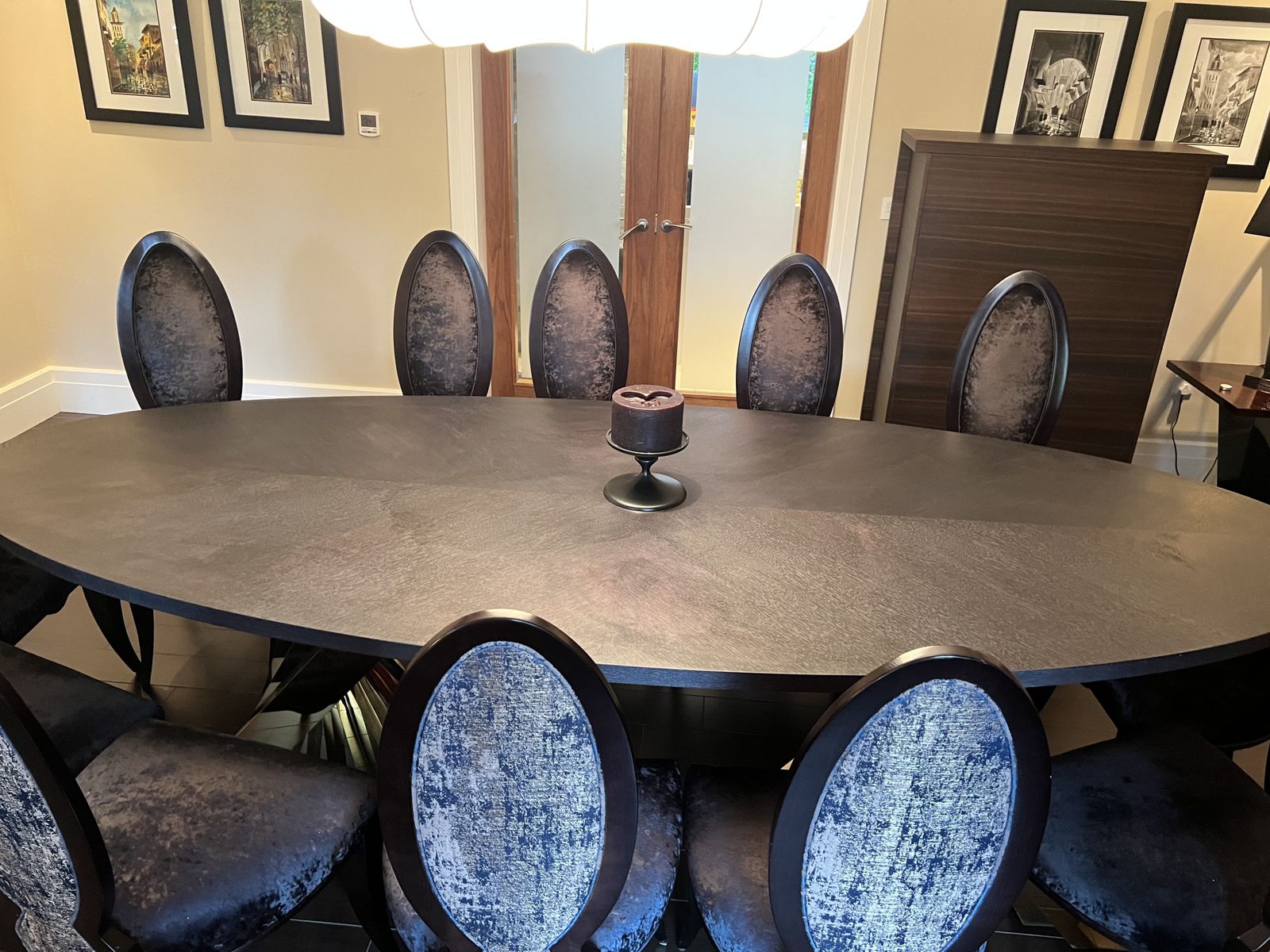 Wychwood Black Oak Dining Table With 8 Tall Sumptuous Dining Chairs photo vintage
