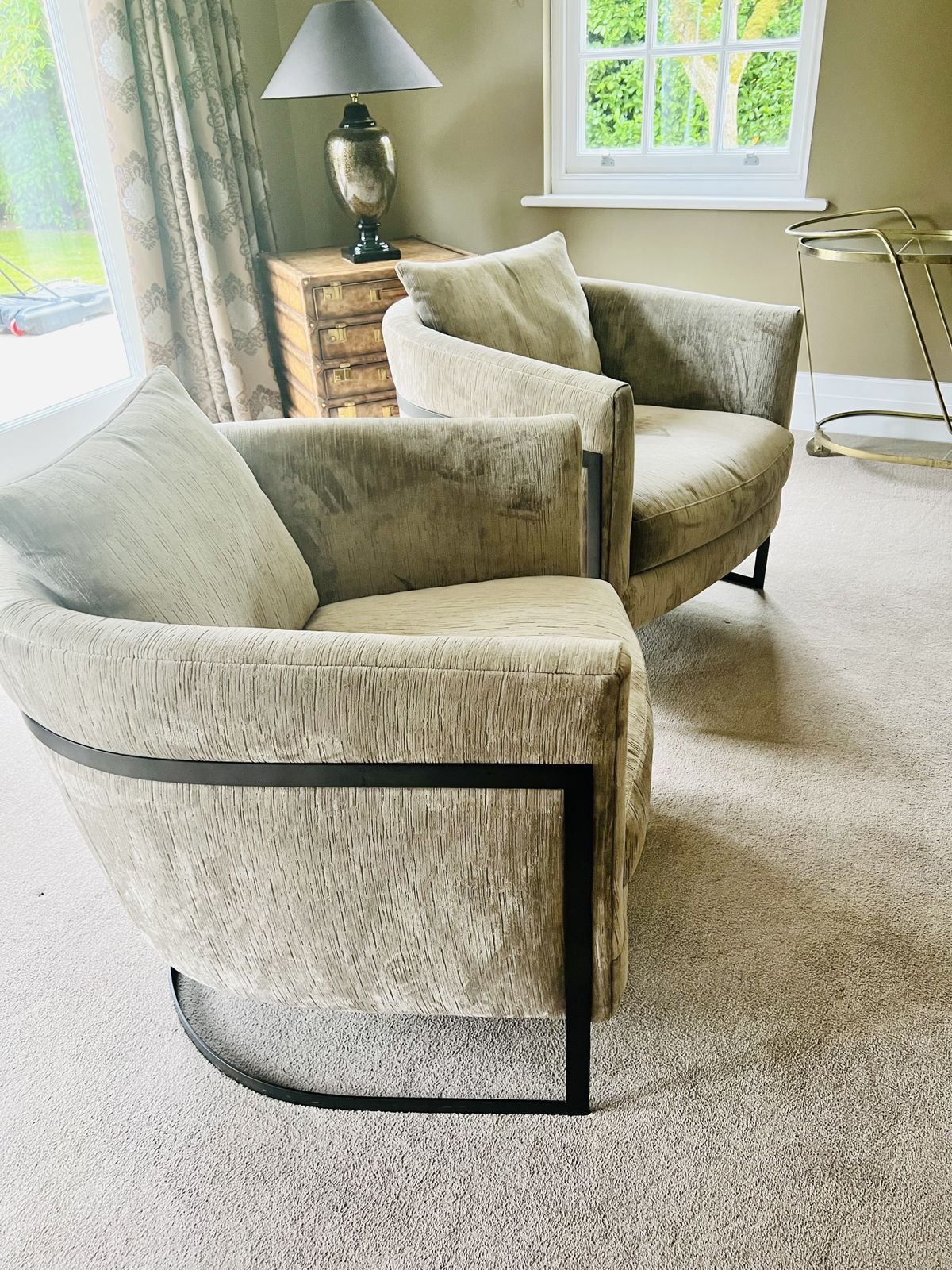 A Pair Of Harlow Metal Base Cushion Chairs, Immaculate Condition Rrp £1290 Each photo for sale