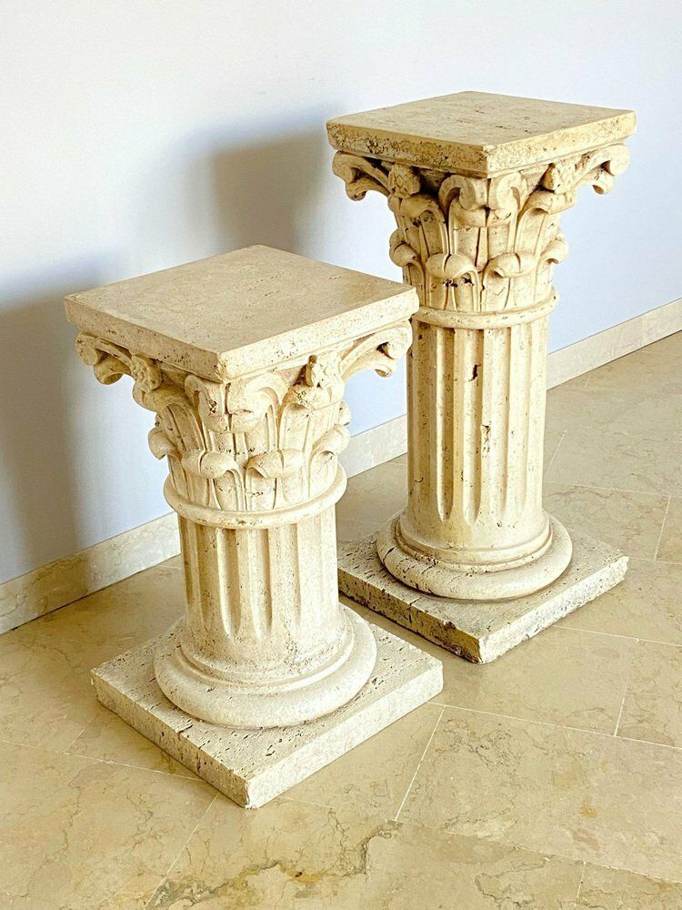 Corinthian Travertine Columns, Italy, 1940s, Set Of 2
