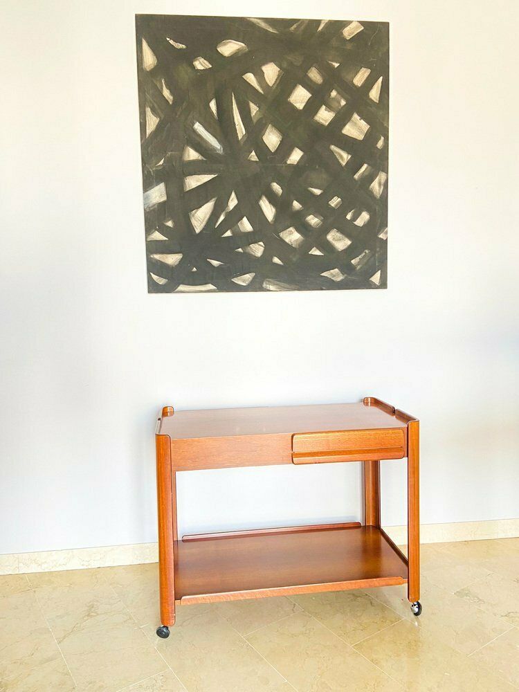 photo for sale Vintage Italian Walnut Coffee Table With Two Drawers, 1970s