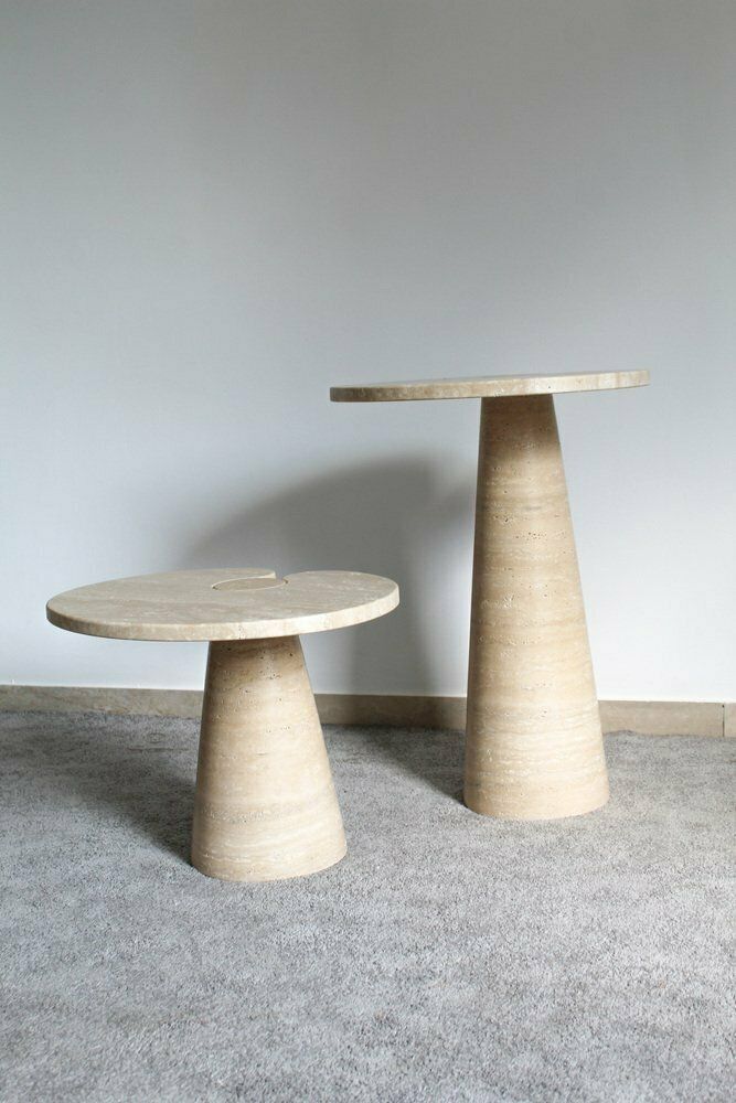 Travertine Tables By Angelo Mangiarotti, Italy, 1970s, Set Of 2