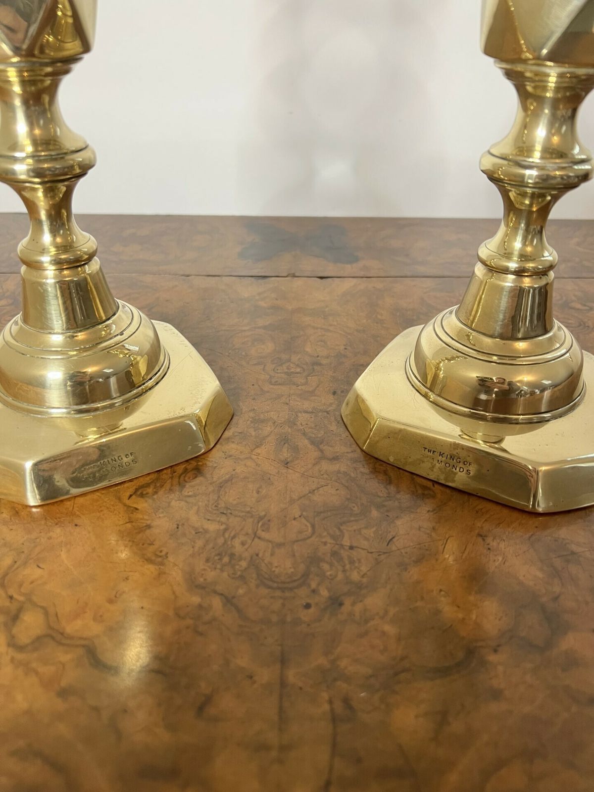 Large Pair Of Antique Quality Brass Candlesticks King Of Diamonds photo furniture