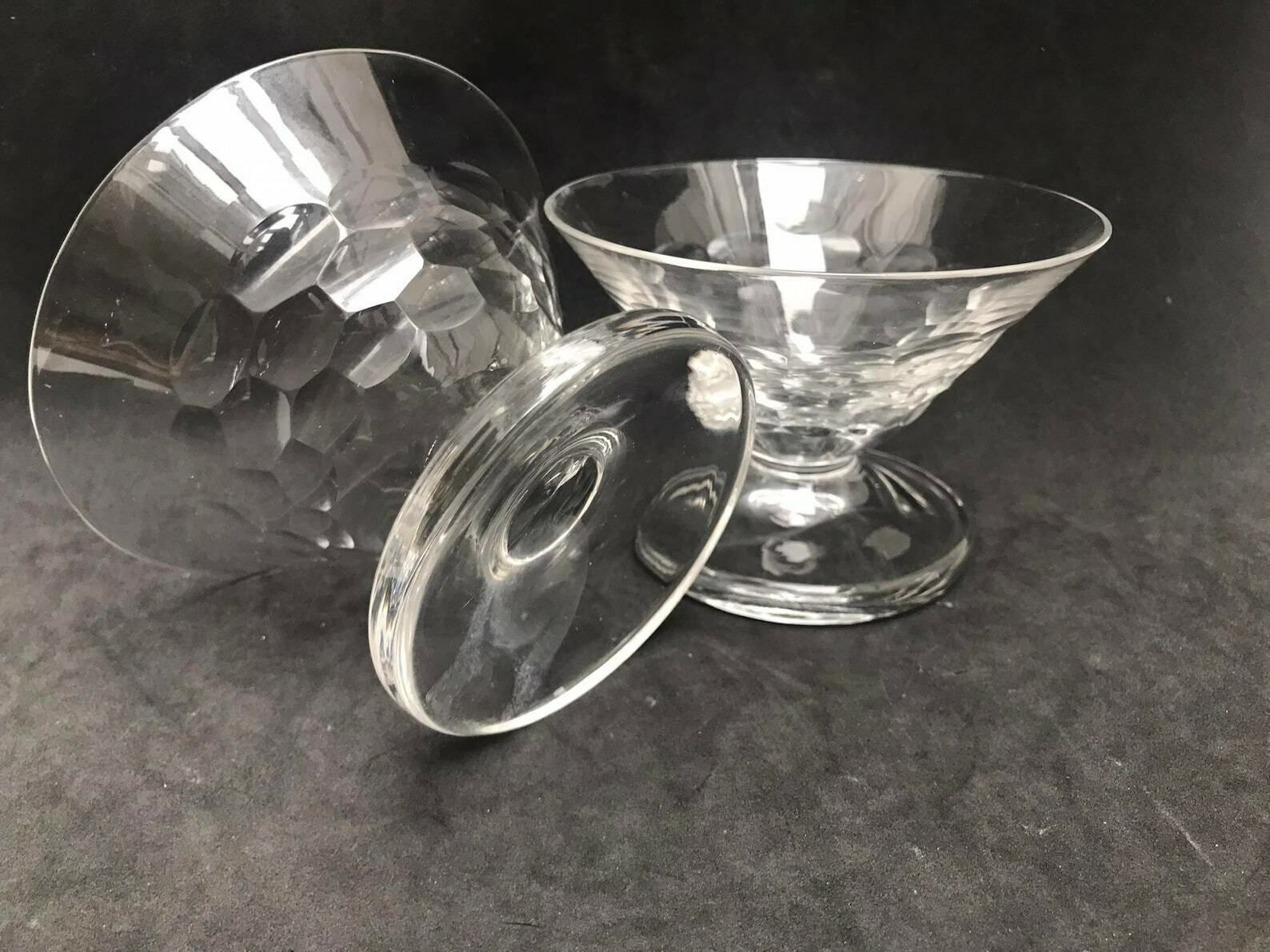 Champagne Glasses Set 2 Crystal Val Saint Lambert Ecailles Cocktail Low Sherbet Coupes 1920s Art Deco Vintage Bar Cart Wedding Decor Gift