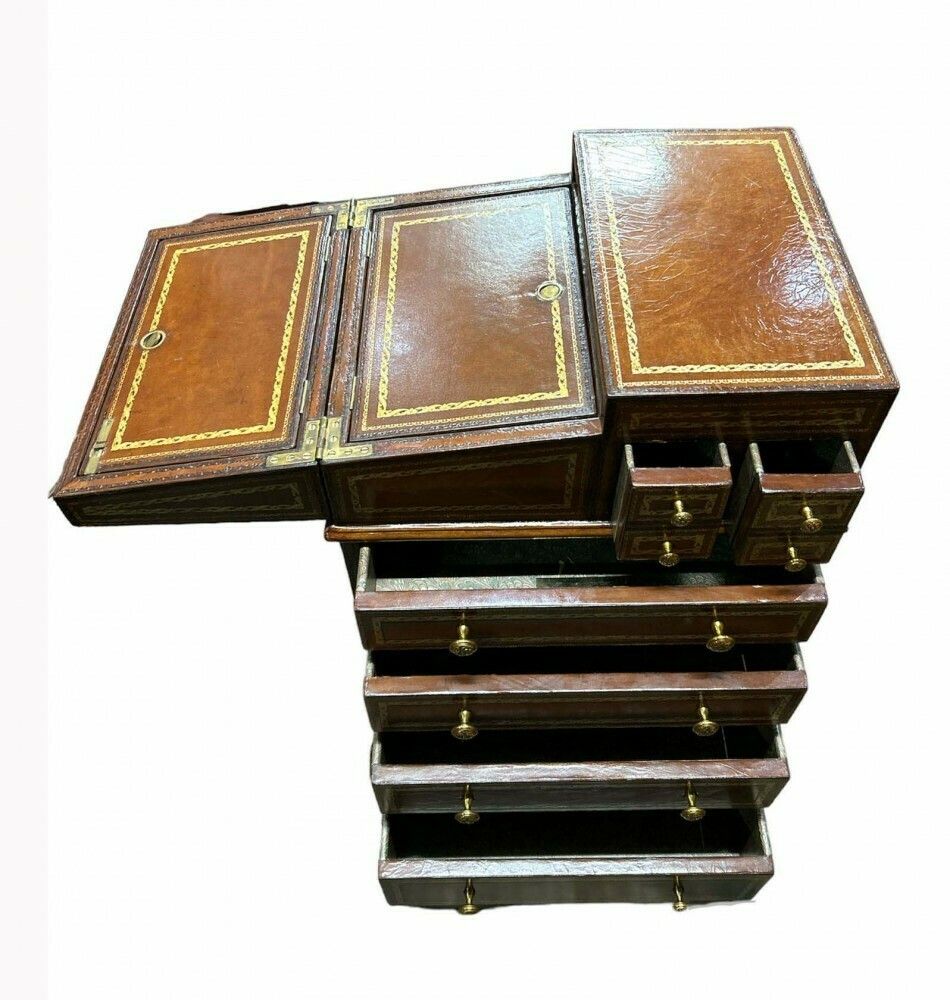 Regency Leather Chest Bureau Desk Writing Companion photo vinterior