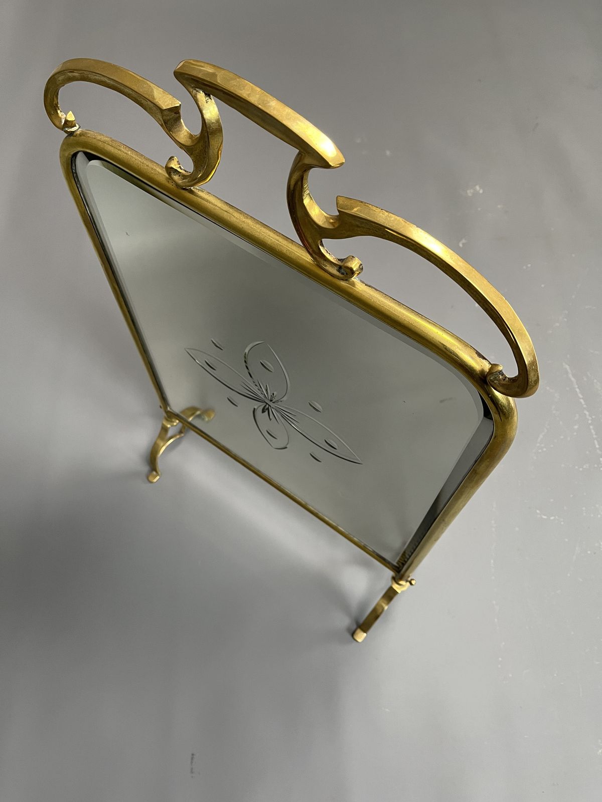 Art Nouveau Brass & Mirrored Glass Fire Screen photo buy