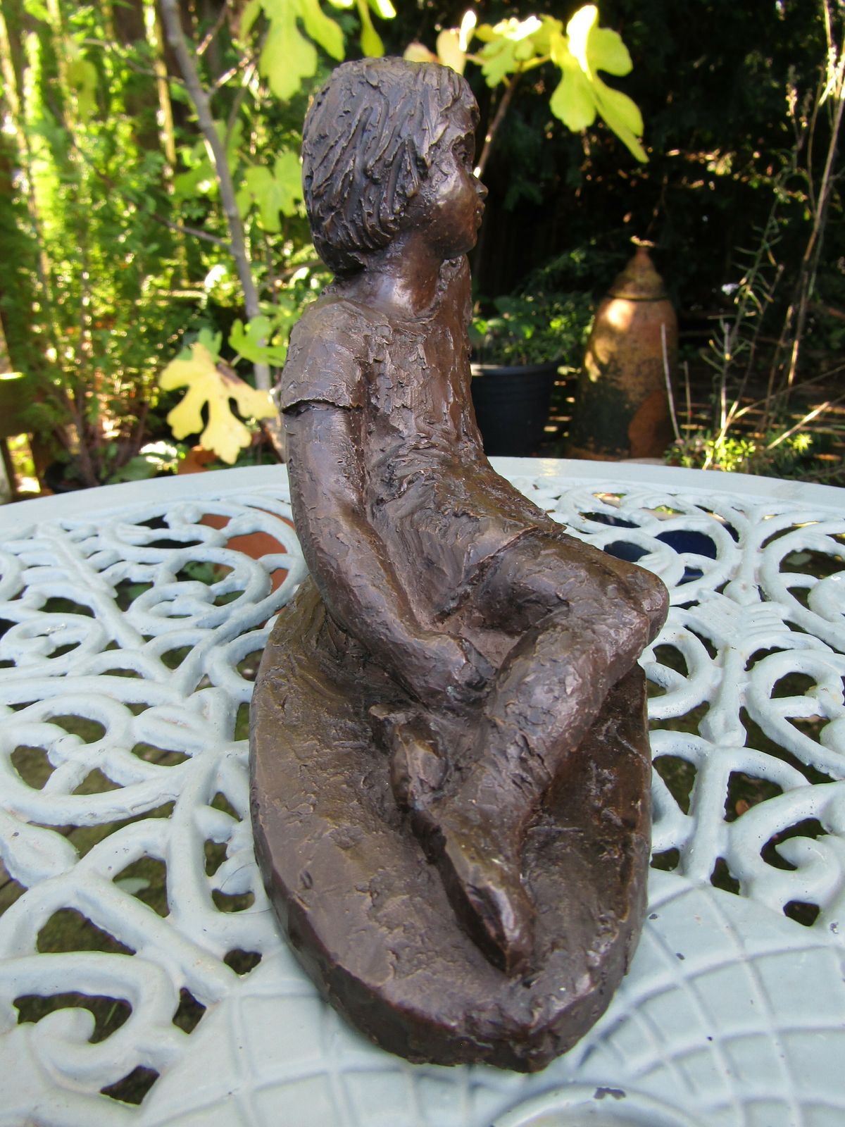 Bronzed Figure Of Girl Seated, Signed Kj For Kari Juva photo Art
