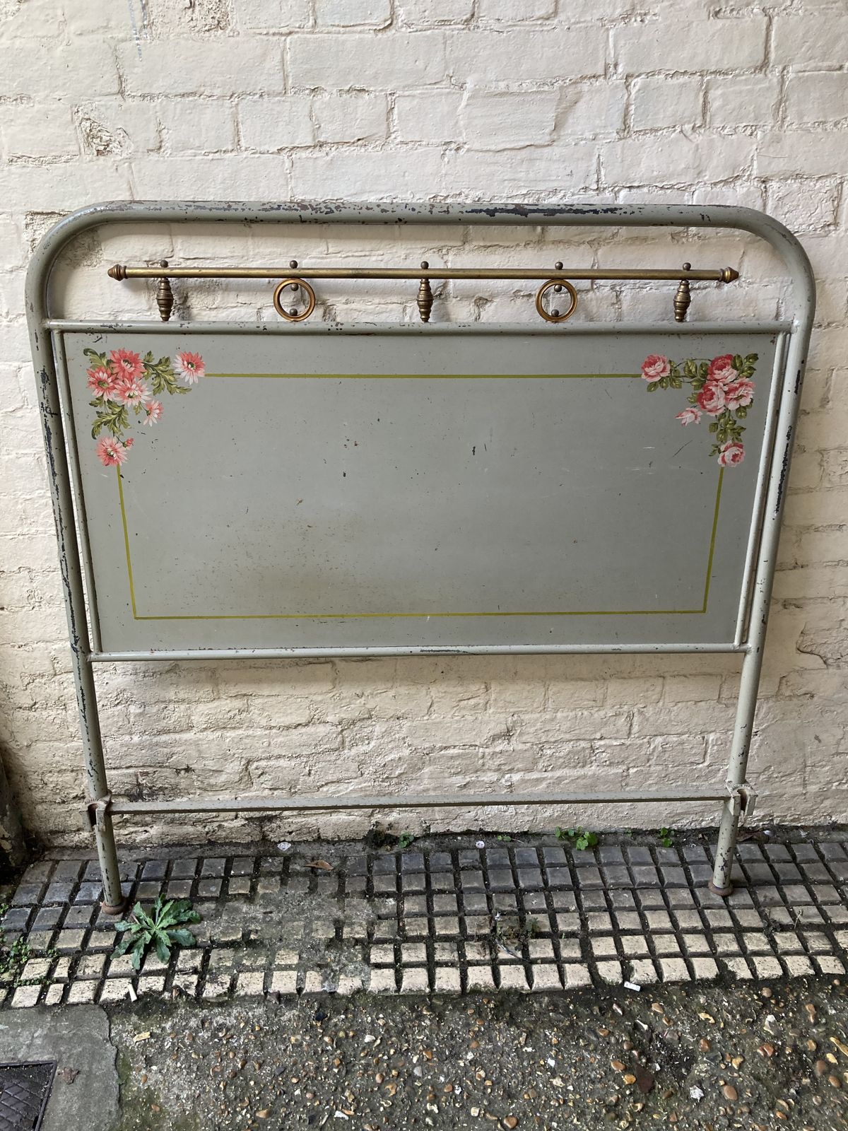 photo furniture Charming French Steel And Brass Bed With Hand Painted Flora Detail And Pinstriping