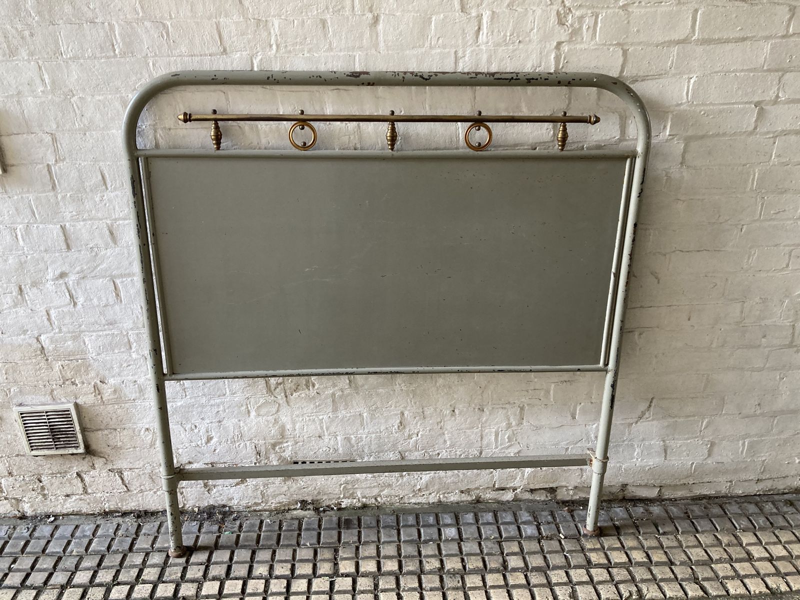 photo for sale Charming French Steel And Brass Bed With Hand Painted Flora Detail And Pinstriping