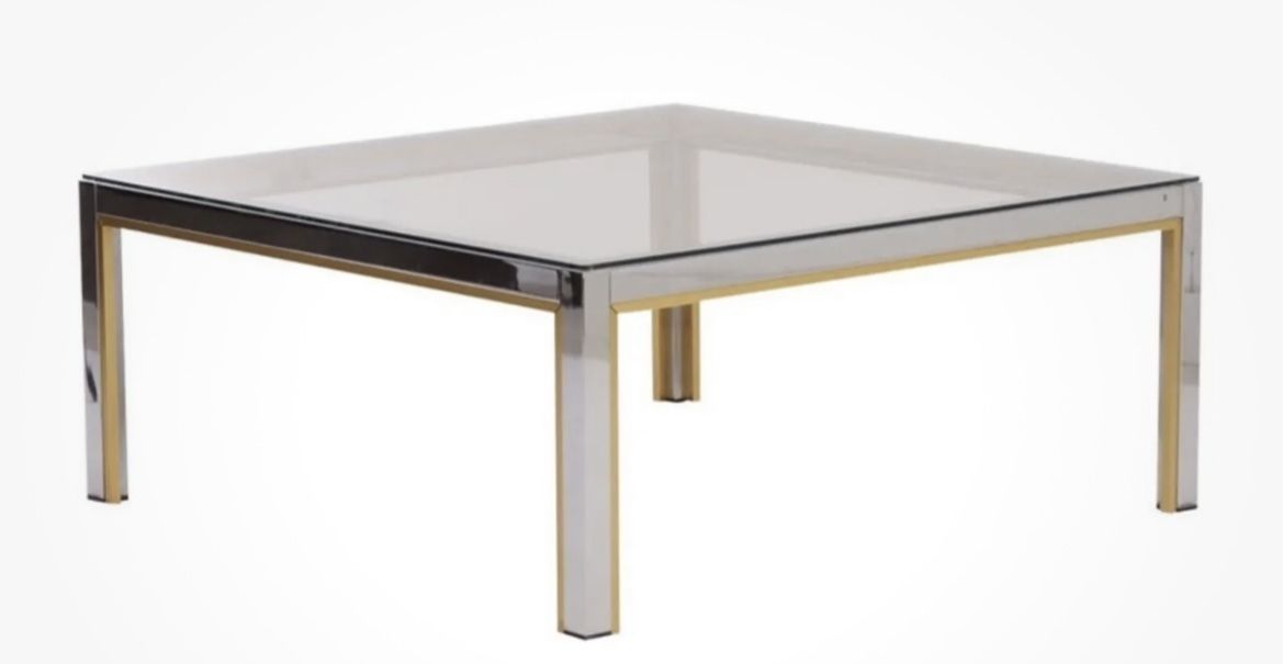 Vintage Mid Century Chrome & Gilt Gold Coffee Table By Zevi Romeo Rega photo furniture