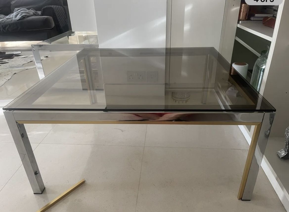 Vintage Mid Century Chrome & Gilt Gold Coffee Table By Zevi Romeo Rega photo for sale