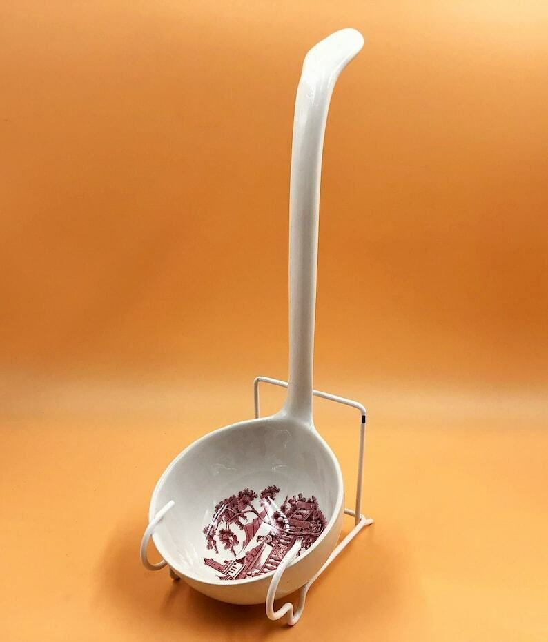 Large Vintage Wm Adams & Sons Ironstone Du Barry Design Ladle. 13".