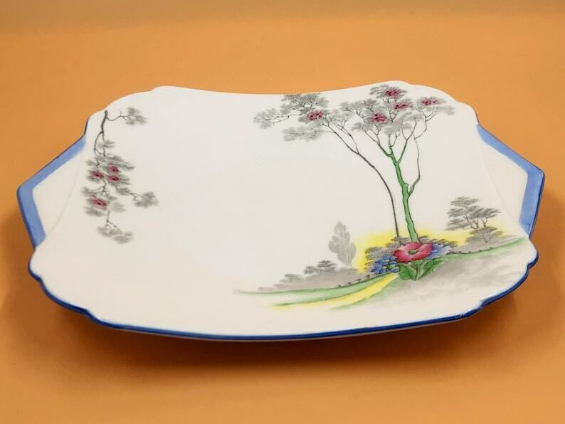 Vintage Shelley China gemaakt voor Lawleys, Apple Blossom patroon, cake/sandwich serveerschaal. 0148. photo 50.0