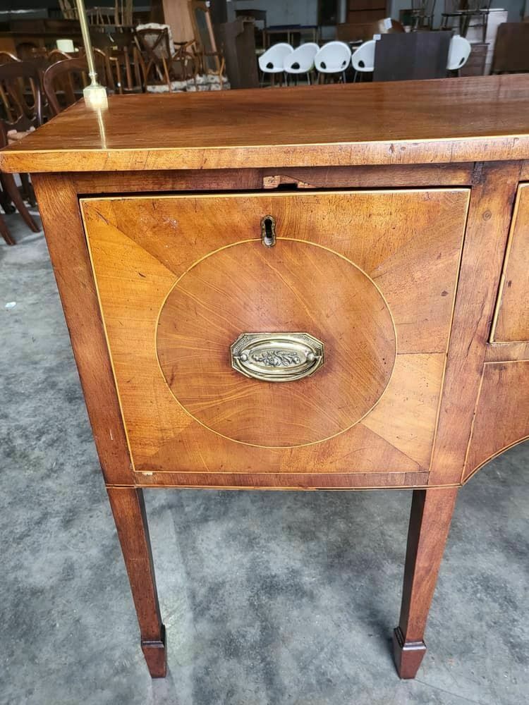 Antique Georgian Walnut Small Bow Front Sideboard 3 Drawers Tapered Legs photo furniture
