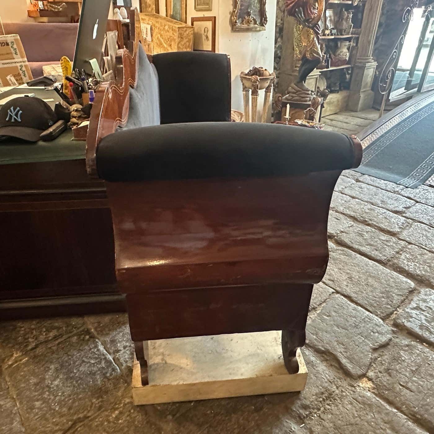 photo for sale C. 1840 Charles X Inlaid Wood And Black Velvet Sicilian Sofa