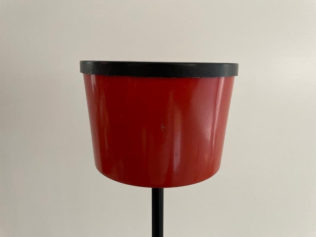 Red And Black Metal Italian Design Unusual Floor Ashtray With Arc Foots, 1970s photo buy