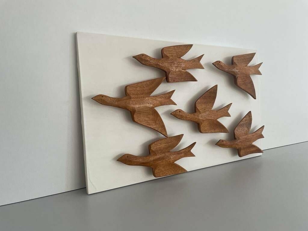 German Modern 6 Flying Birds Made Of Wood Wall Art, 1960s, Germany photo for sale