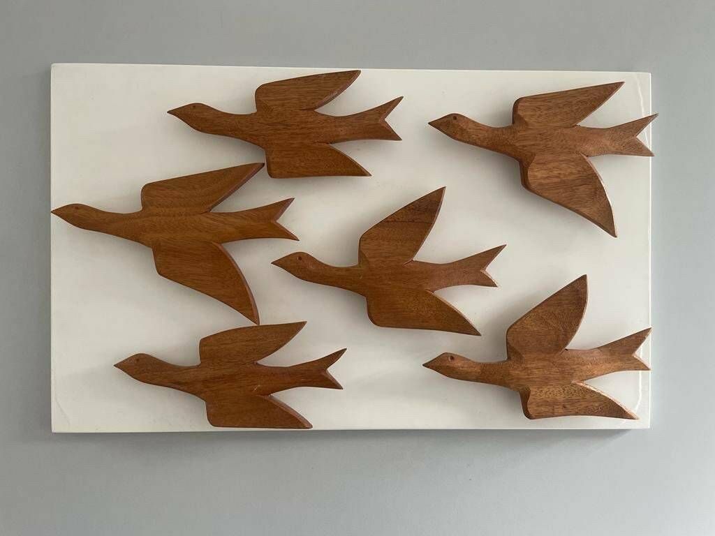 German Modern 6 Flying Birds Made Of Wood Wall Art, 1960s, Germany photo Art