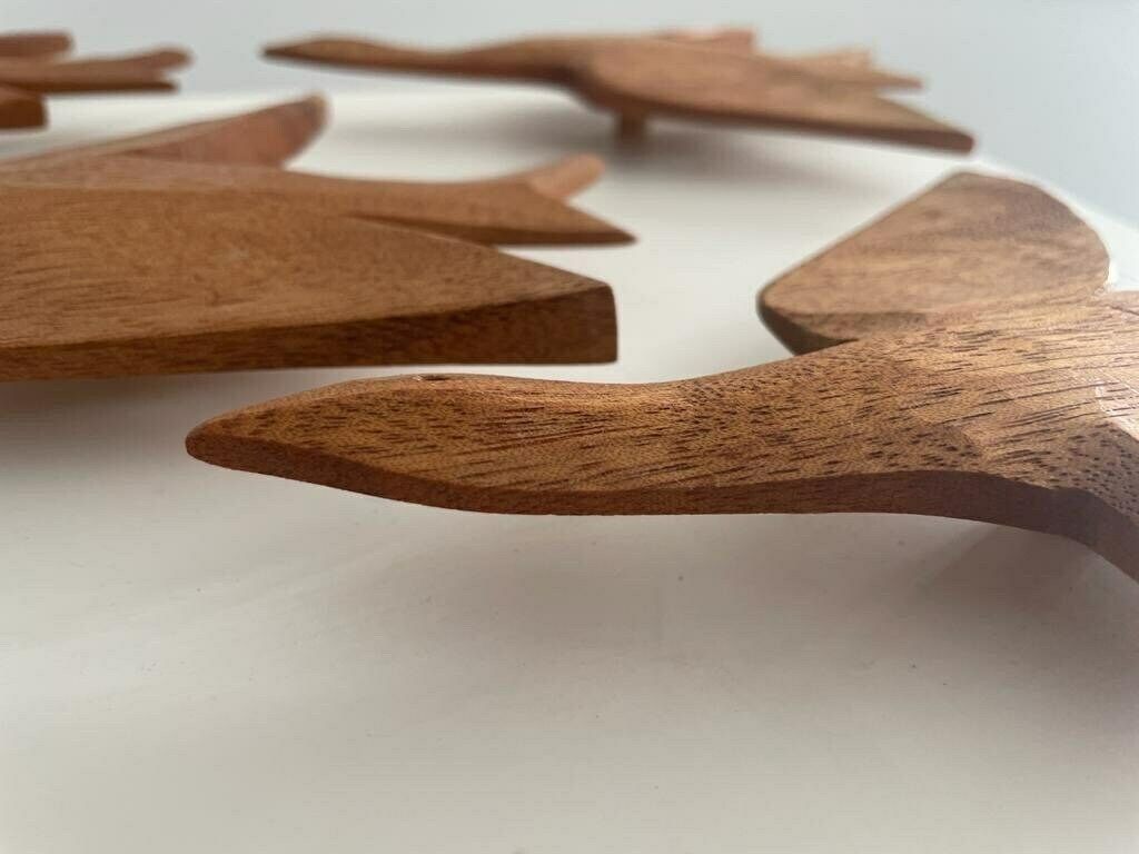 German Modern 6 Flying Birds Made Of Wood Wall Art, 1960s, Germany photo vintage