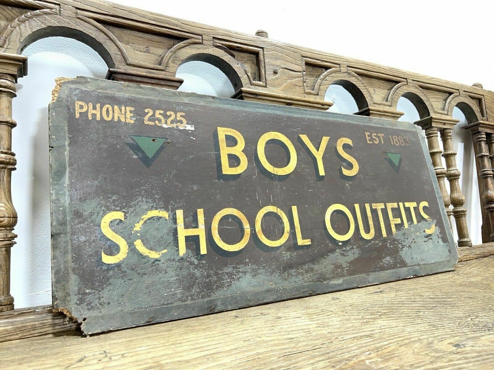 Early 20th Century, Painted Boys School Outfits Sign On Board photo for sale