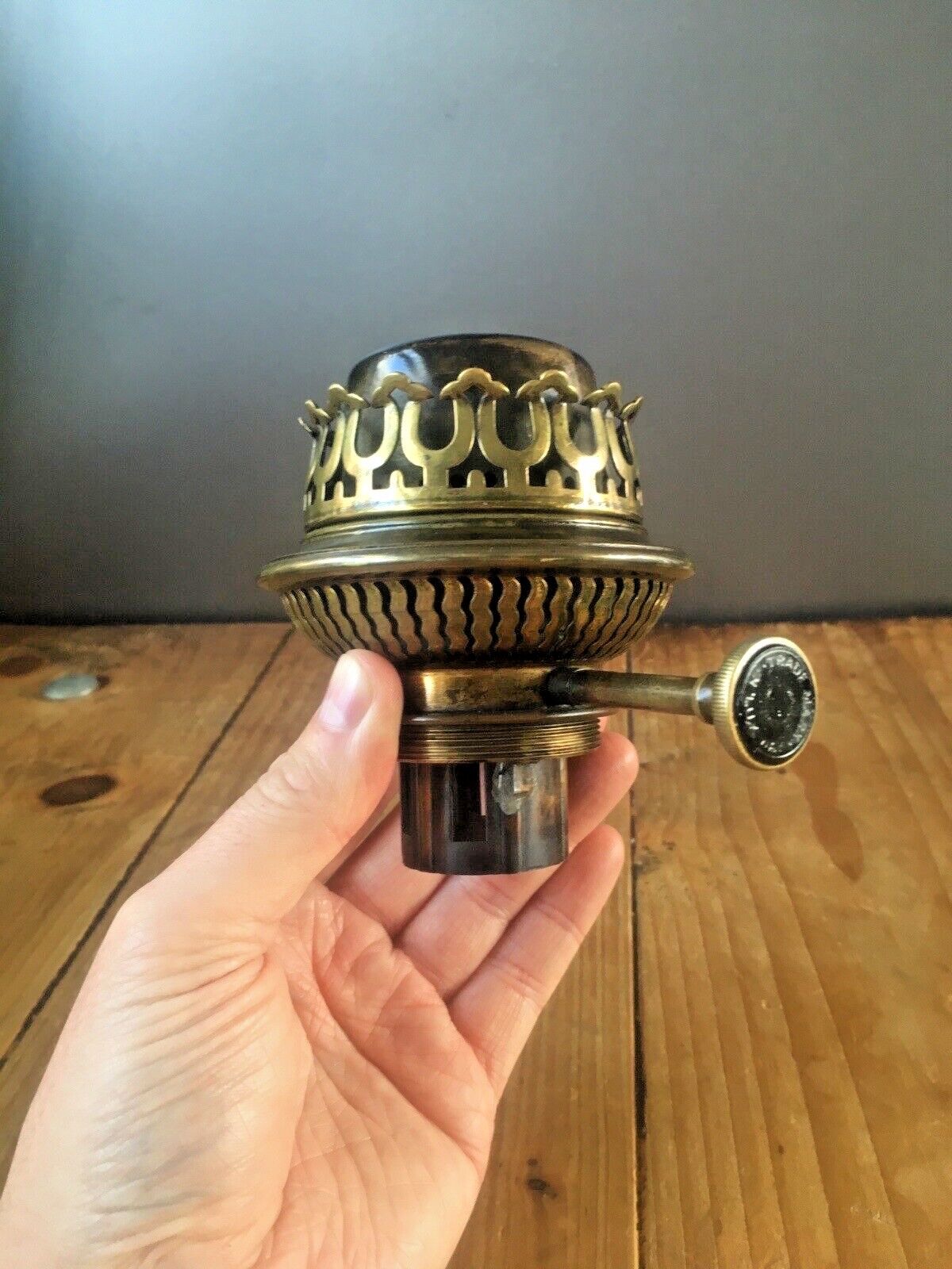photo furniture Antique Thermidor Improved Lampe Belge Floral Brass Oil Lamp Base Lantern Light