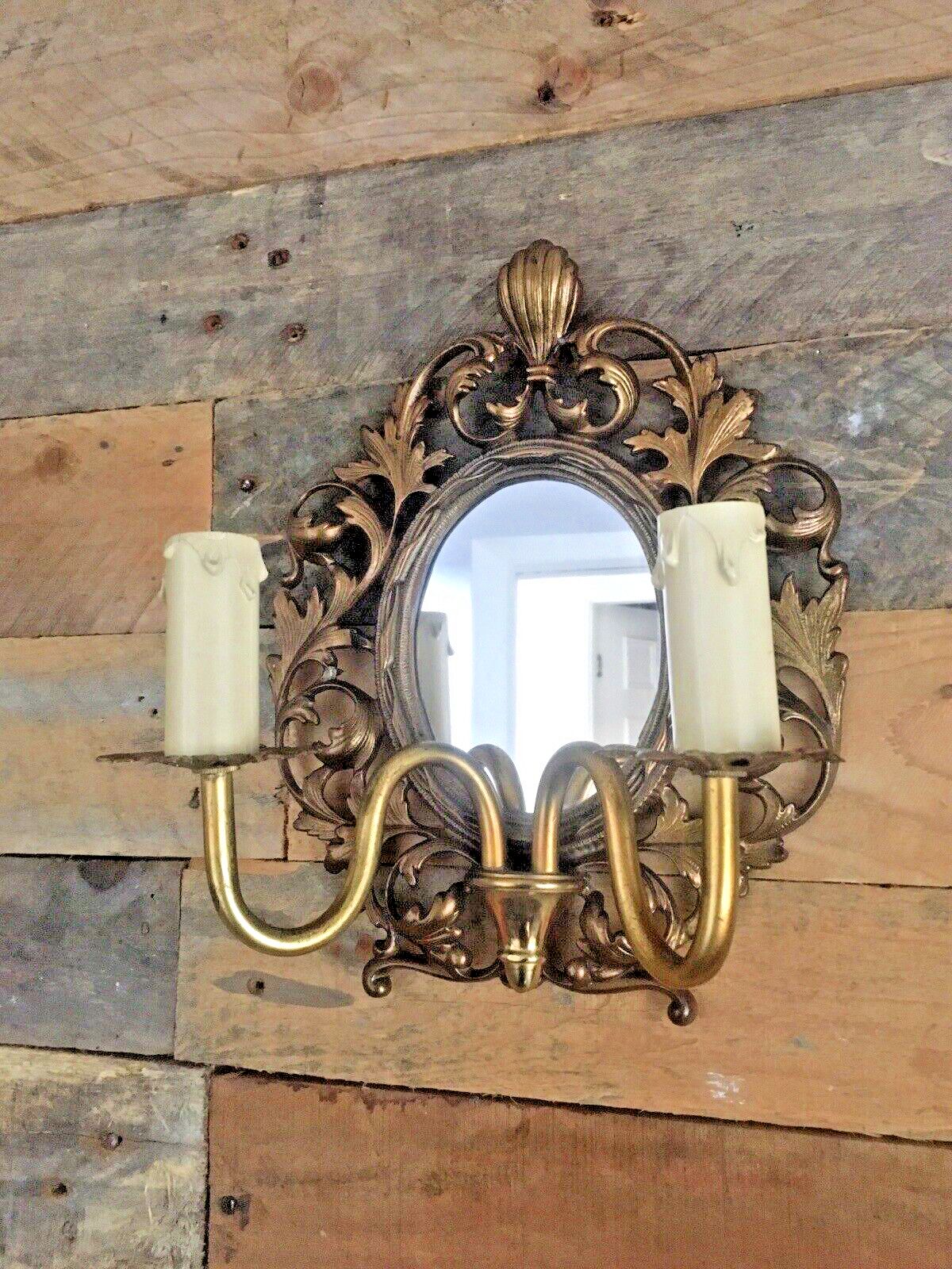 Antique Louis XV French Gilt Bronze Rococo Mirror Sconce Wall Light Beatrice