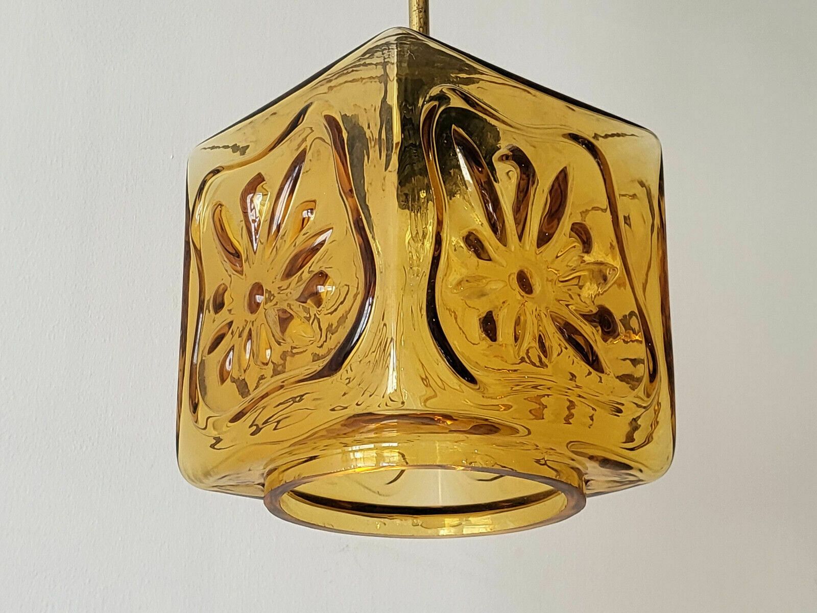 Vintage Scandinavian Glass Pendant Chandelier 1960 Brass And Teak 60s 1960s photo furniture