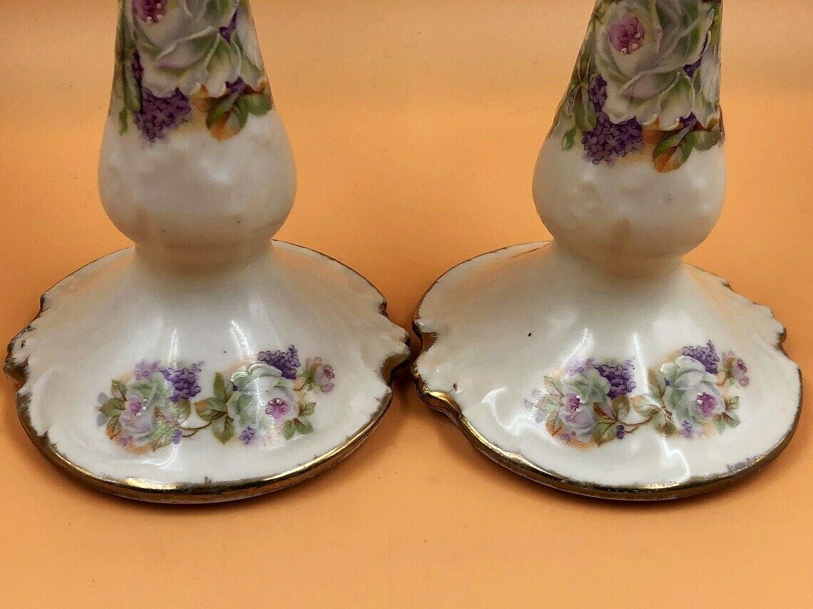 Pair Of Antique Limoges P & P Paroutaud Freres Porcelain Candlesticks. C1900. photo Home Decor