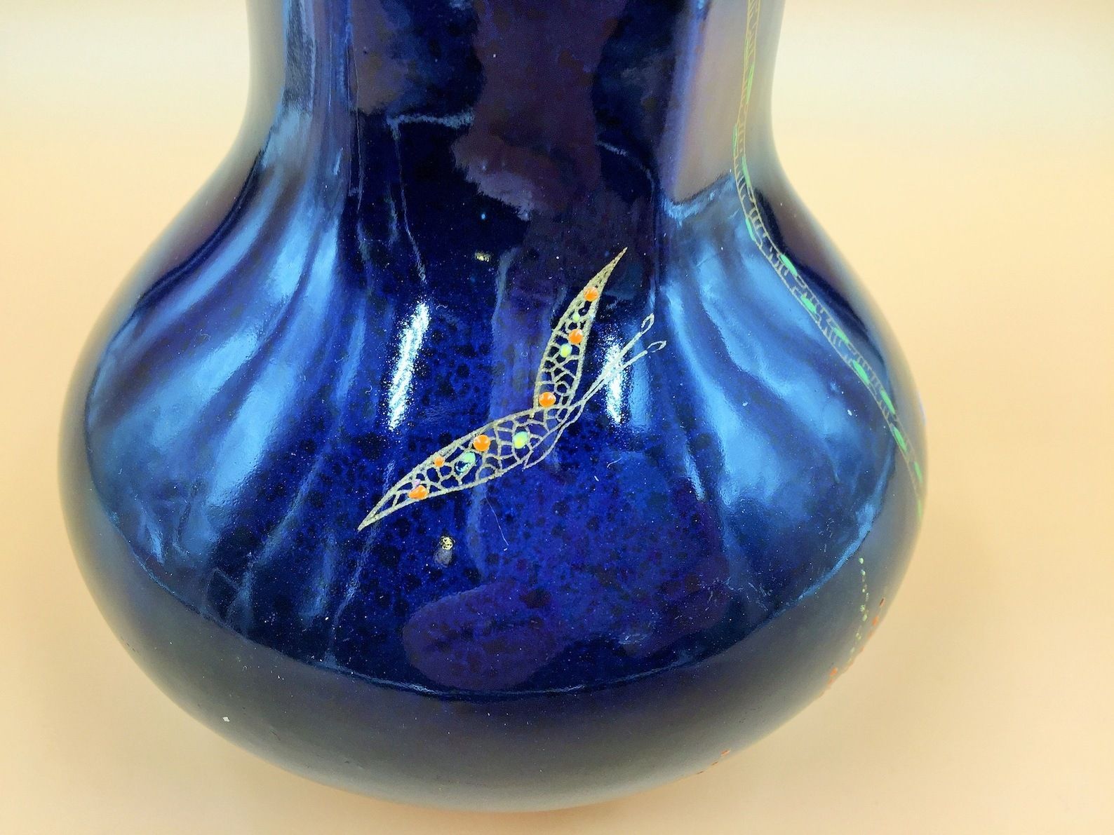 Art Deco Crown Devon Fieldings Cobalt Blue Lustre Gilt And Enameled Jug / Pitcher. A127 photo vinterior