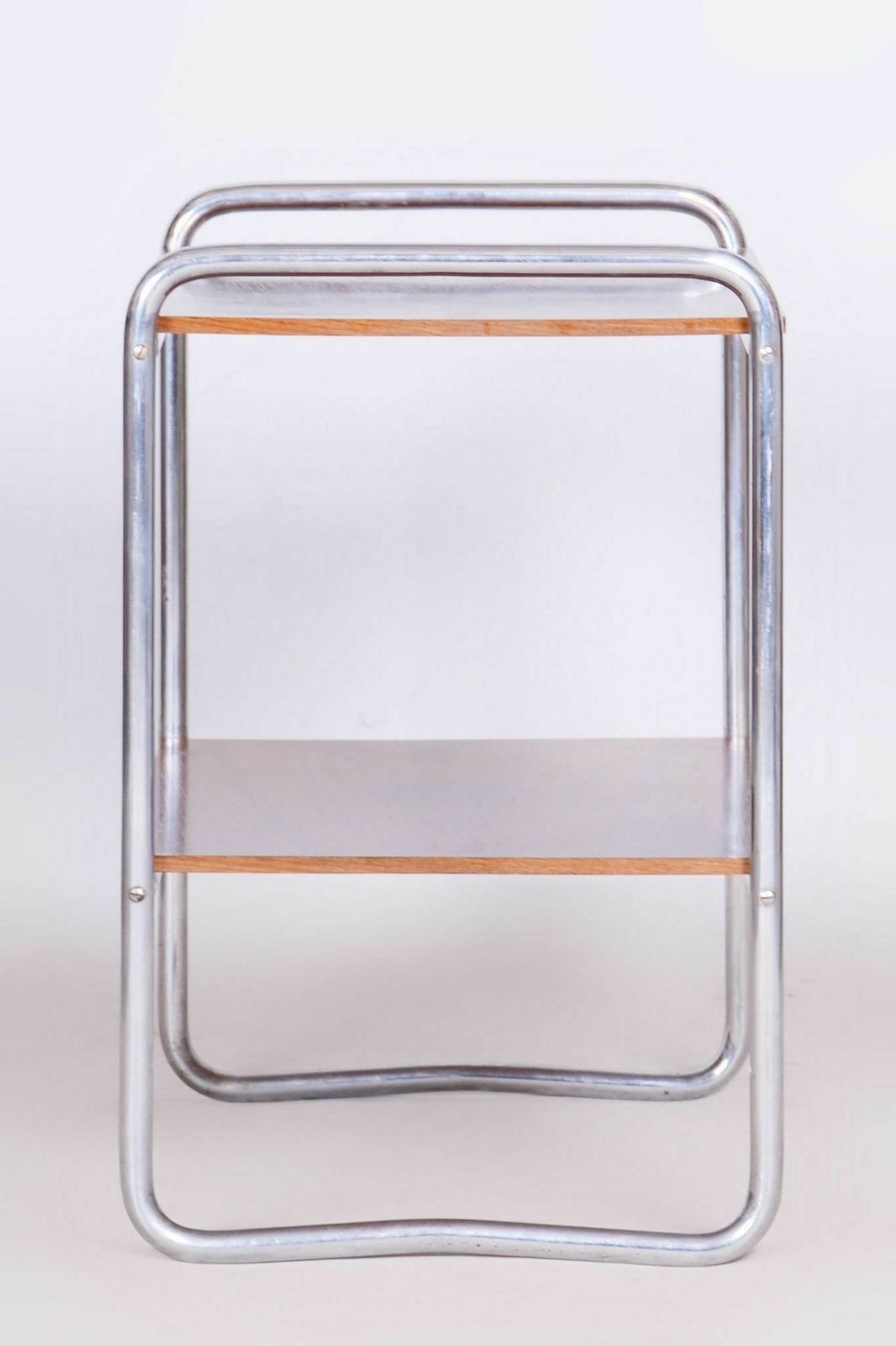 Restored Bauhaus Side Table, Walnut, Chrome Plated Steel, Czech, 1930s photo Furniture