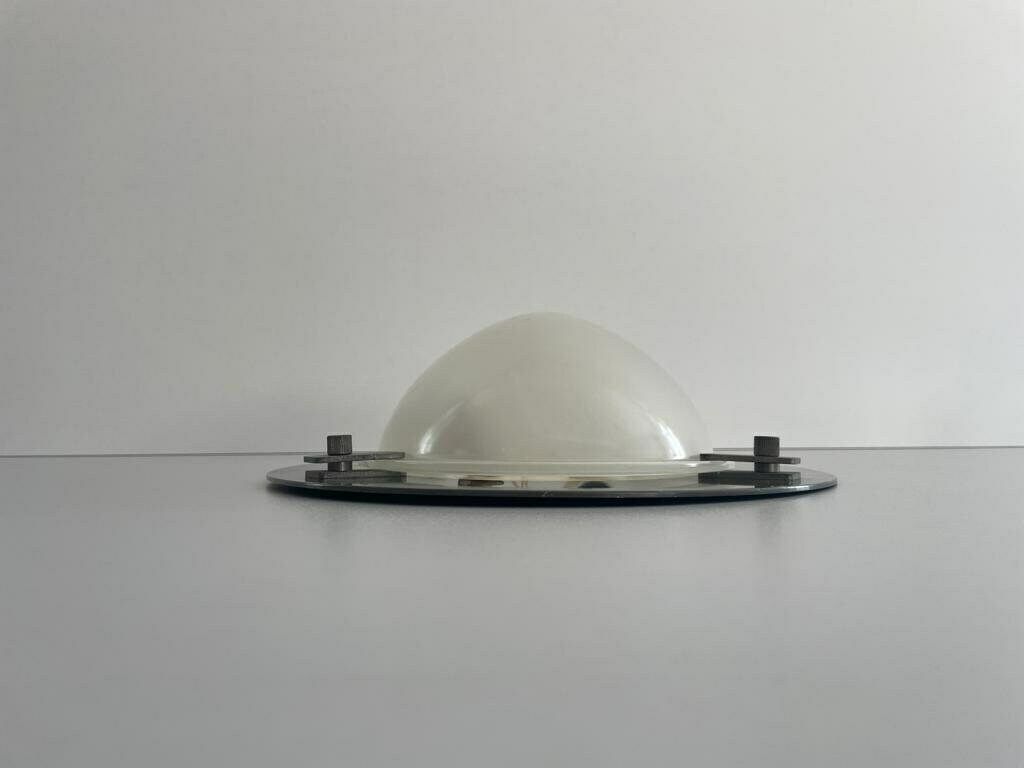 Italian Oval Glass & Black Backplate Industrial Wall Or Ceiling Lamp, 1960s, Italy photo vinterior