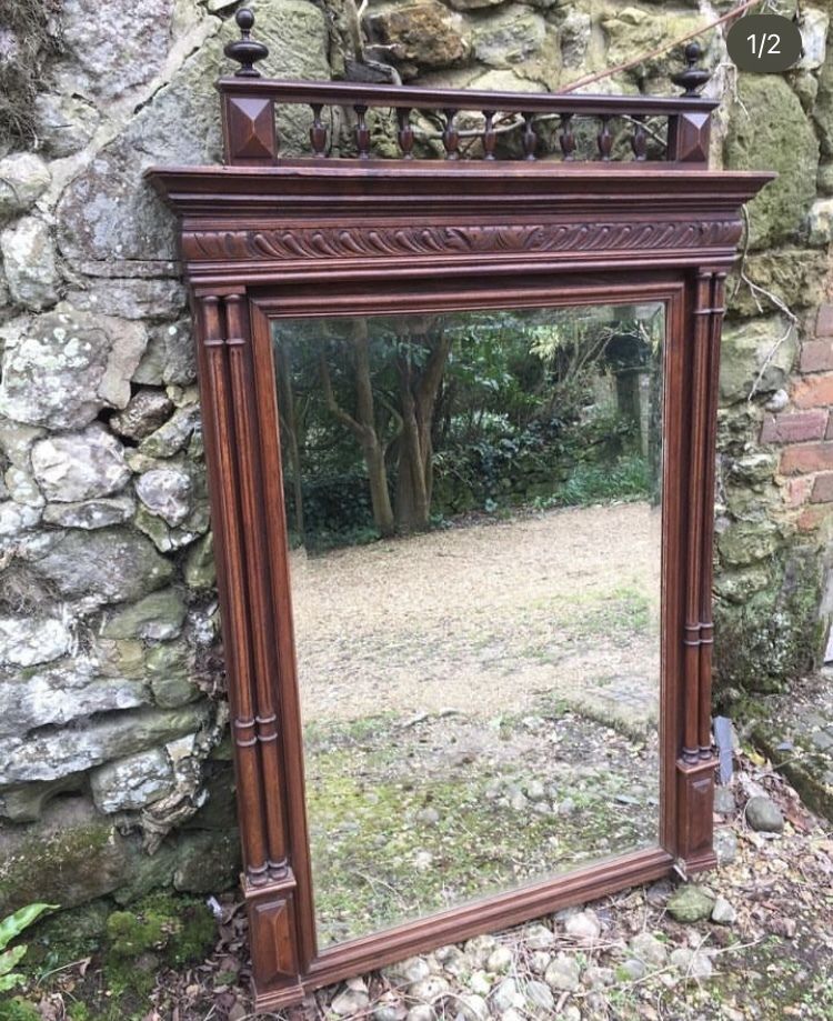 Large Antique  French Empire Style Mirror With Original Bevelled Glass , 5’ X 40”