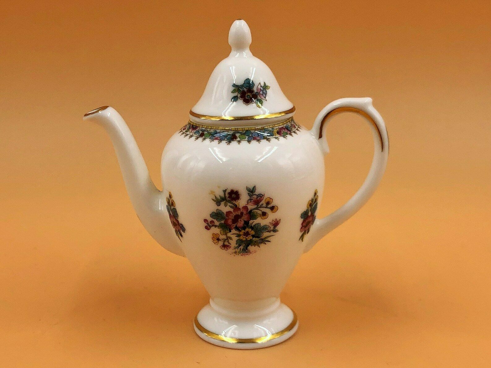 Coalport China Ming Rose Miniature 8 Piece Cabinet Coffee Set. Coffee Pot, Creamer, Sugar, & 1 Trio photo for sale