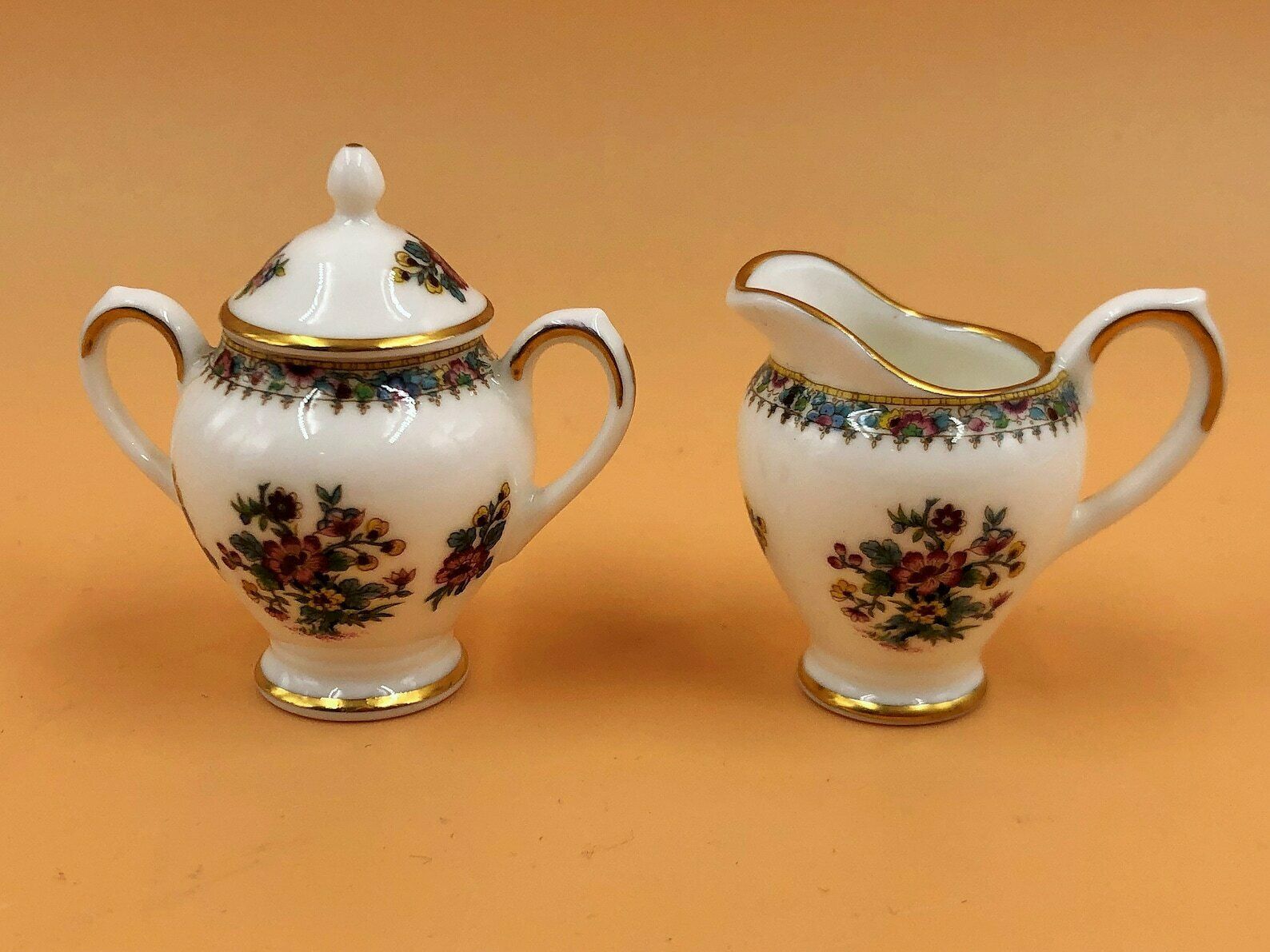 Coalport China Ming Rose Miniature 8 Piece Cabinet Coffee Set. Coffee Pot, Creamer, Sugar, & 1 Trio photo vinterior