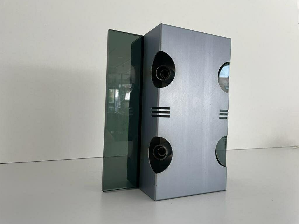 Italian Grey Metal & Glass Ufo Design Single Wall Lamp By Luci, 1970s, Italy photo for sale