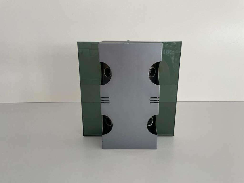 Italian Grey Metal & Glass Ufo Design Single Wall Lamp By Luci, 1970s, Italy photo Lighting