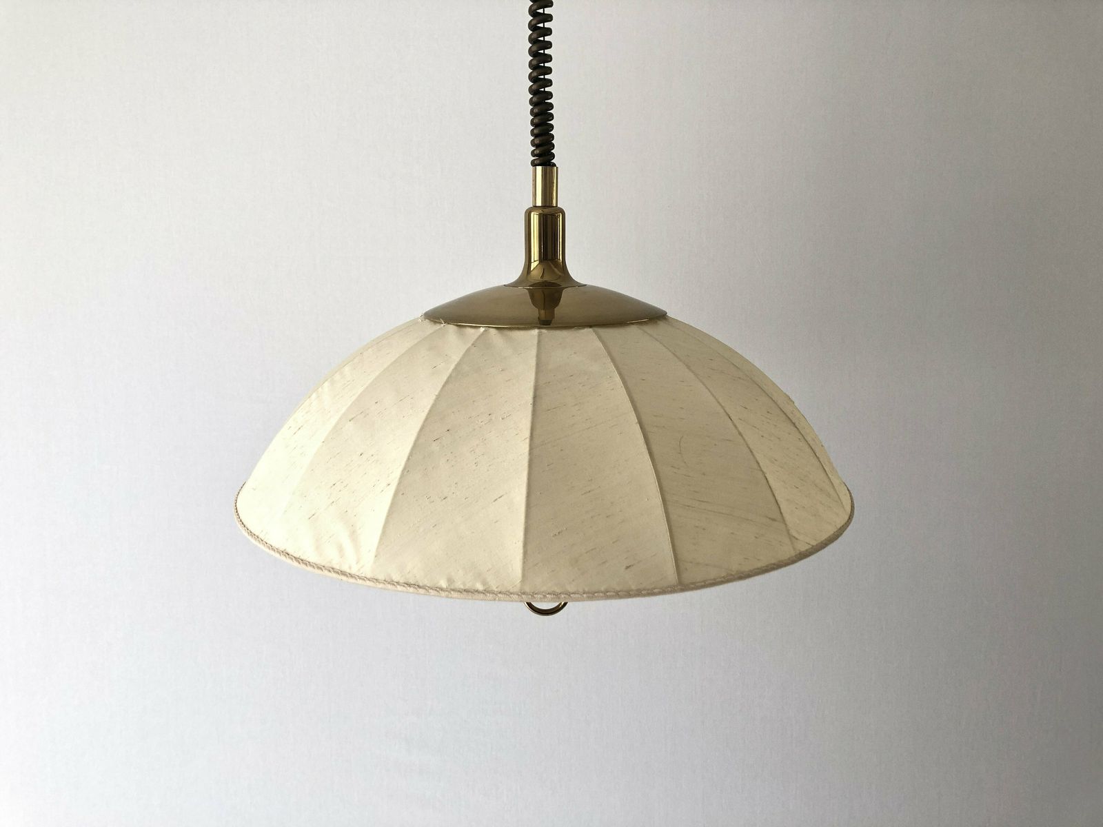 Wonderful Beige Fabric And Brass Adjustable Shade Mid Century Modern Xl Pendant Lamp By Schröder & Co, 1970s, Germany
