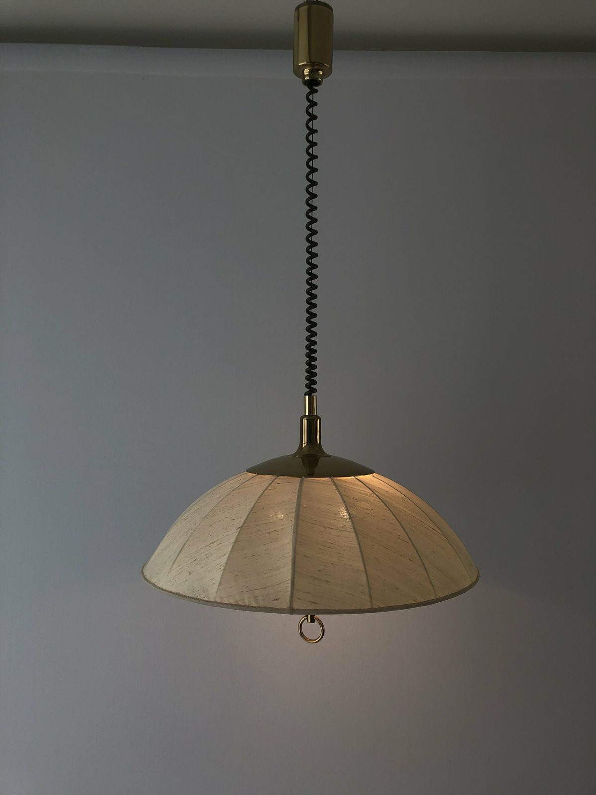 Wonderful Beige Fabric And Brass Adjustable Shade Mid Century Modern Xl Pendant Lamp By Schröder & Co, 1970s, Germany photo buy
