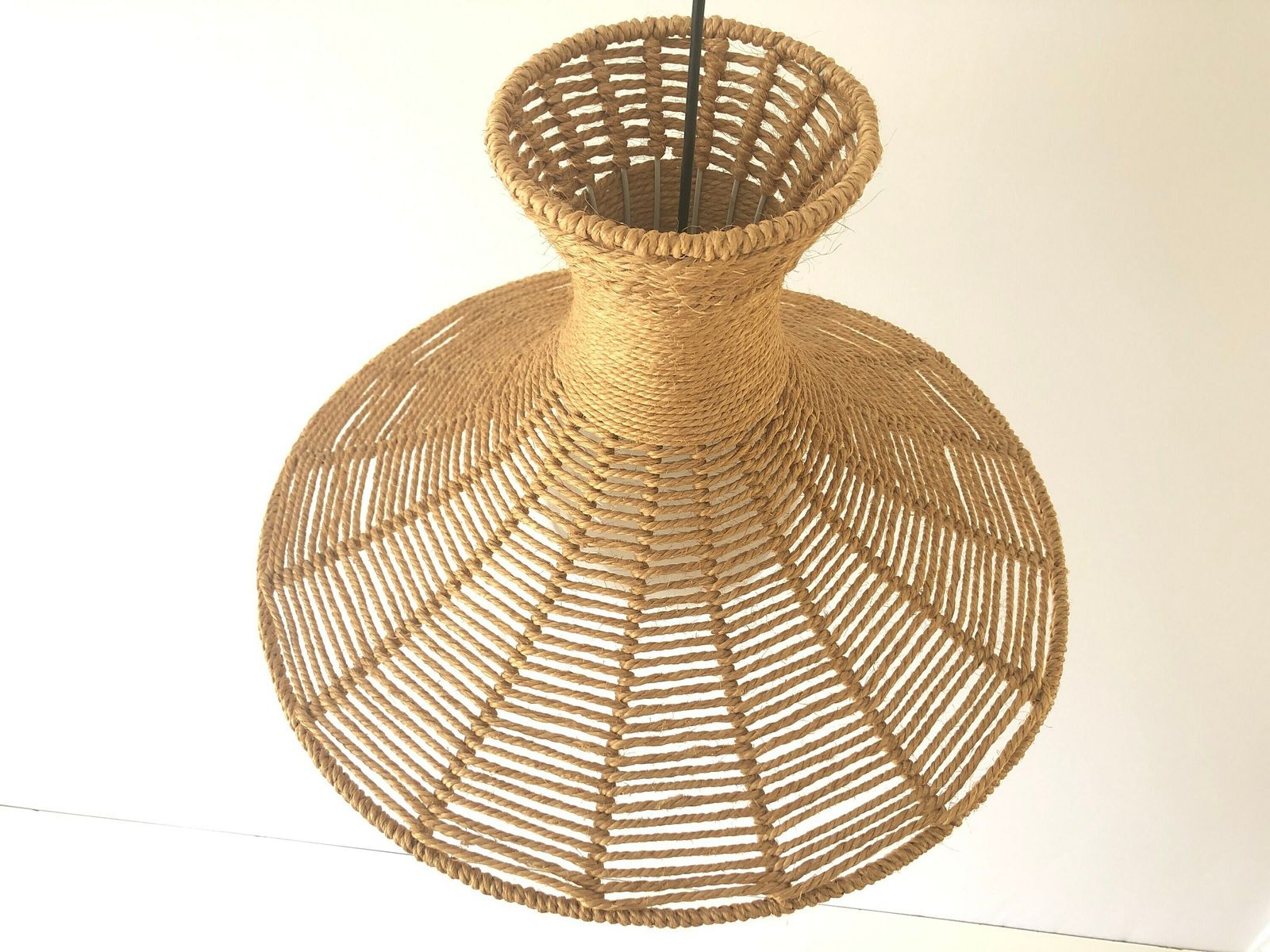 Handwoven Brown Thick Thread And Metal Body Xl Pendant With Ball Glass Shade, 1970s, Germany photo Lighting