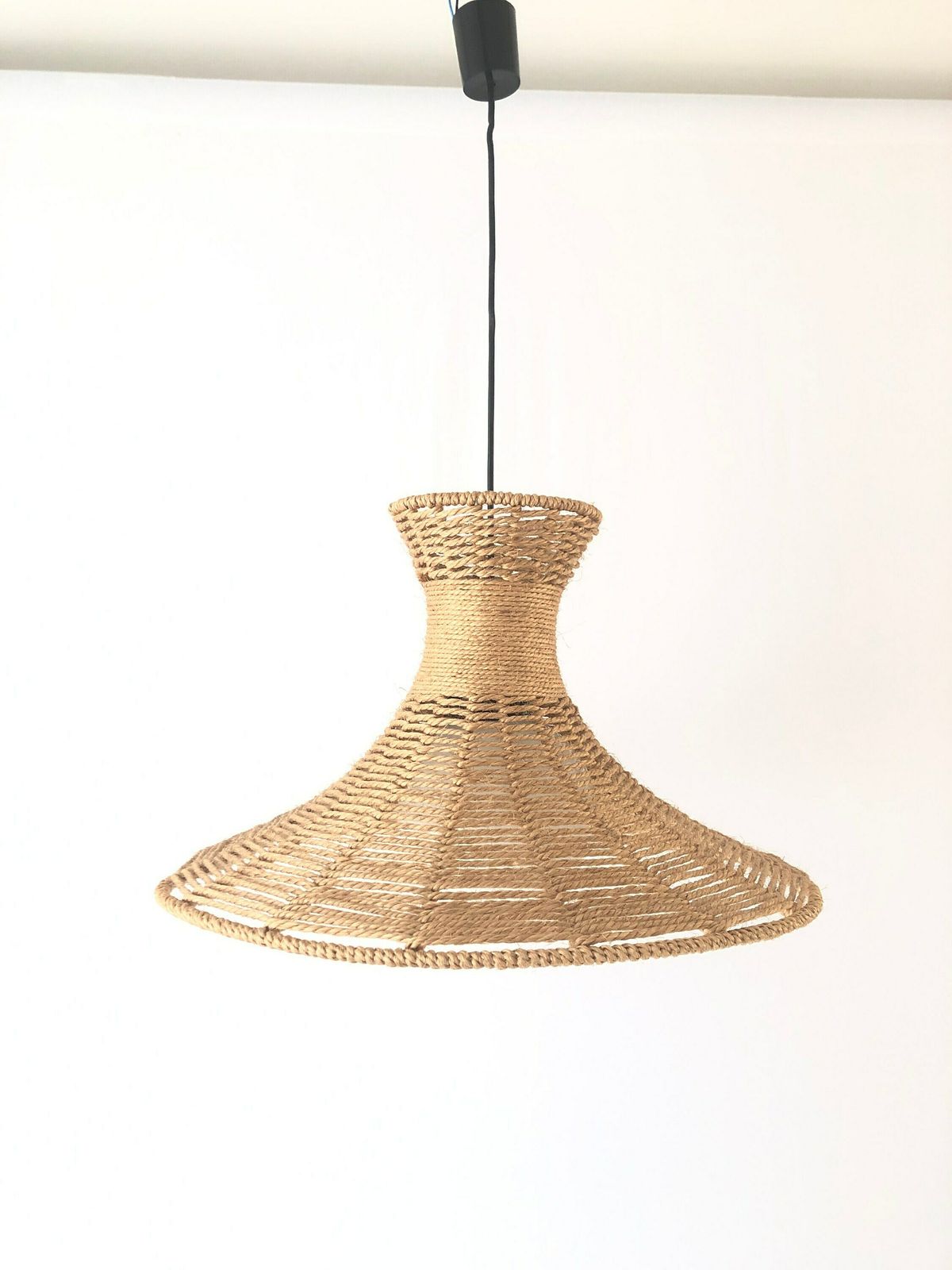 Handwoven Brown Thick Thread And Metal Body Xl Pendant With Ball Glass Shade, 1970s, Germany photo buy