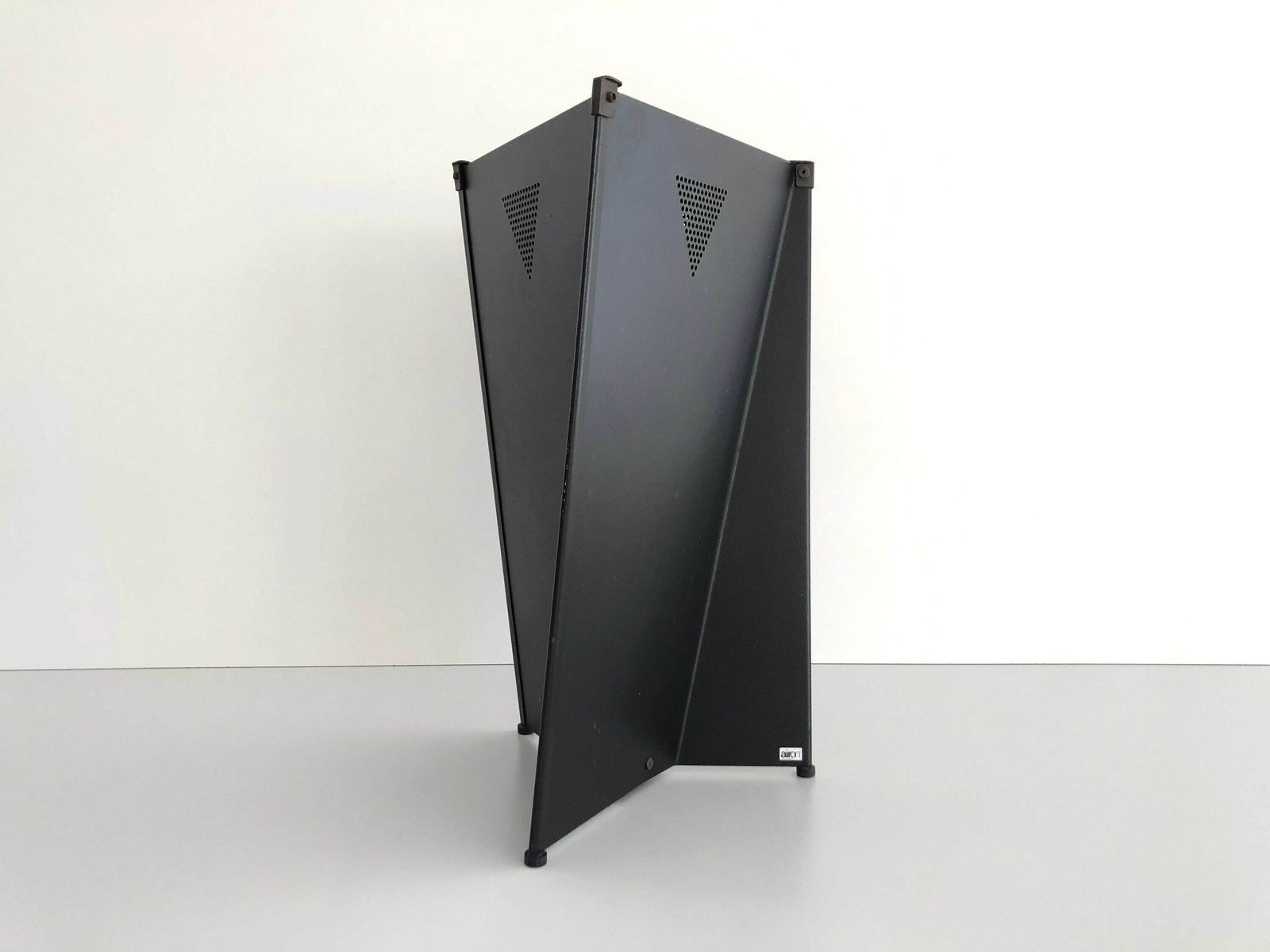 Unusual Geometric Italian Design Heavy Black Metal Large Umbrella Stand By Airon Forme E Funzioni, 1980s, Italy photo furniture