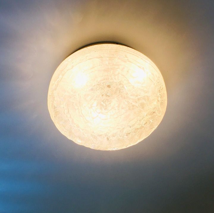 Pair Of Large Murano Ice Glass Ceiling Lights From Doria Leuchten, Germany, 1960s photo vintage