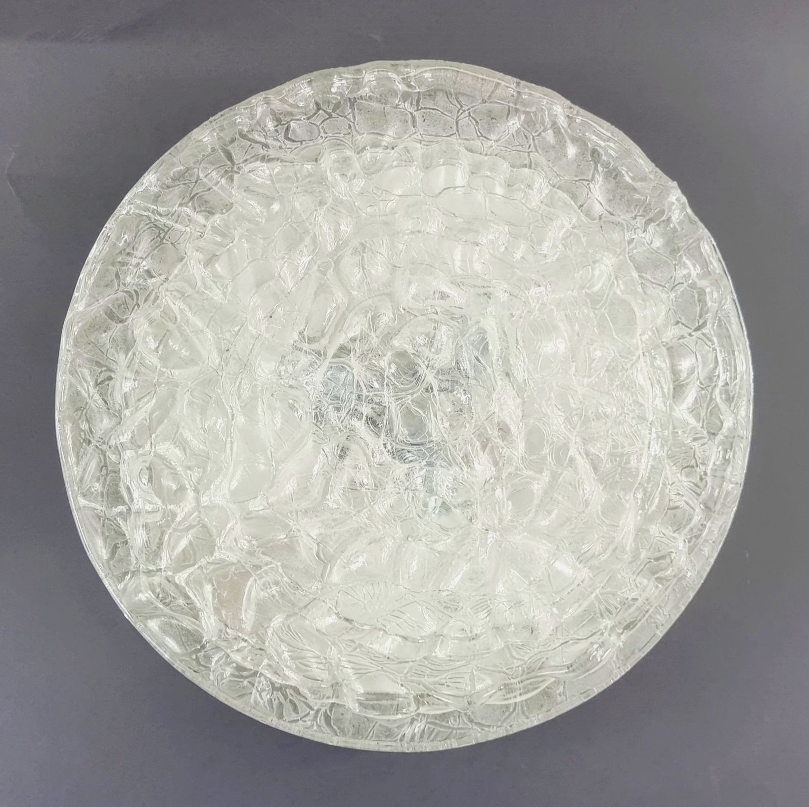 photo for sale Pair Of Large Murano Ice Glass Ceiling Lights From Doria Leuchten, Germany, 1960s