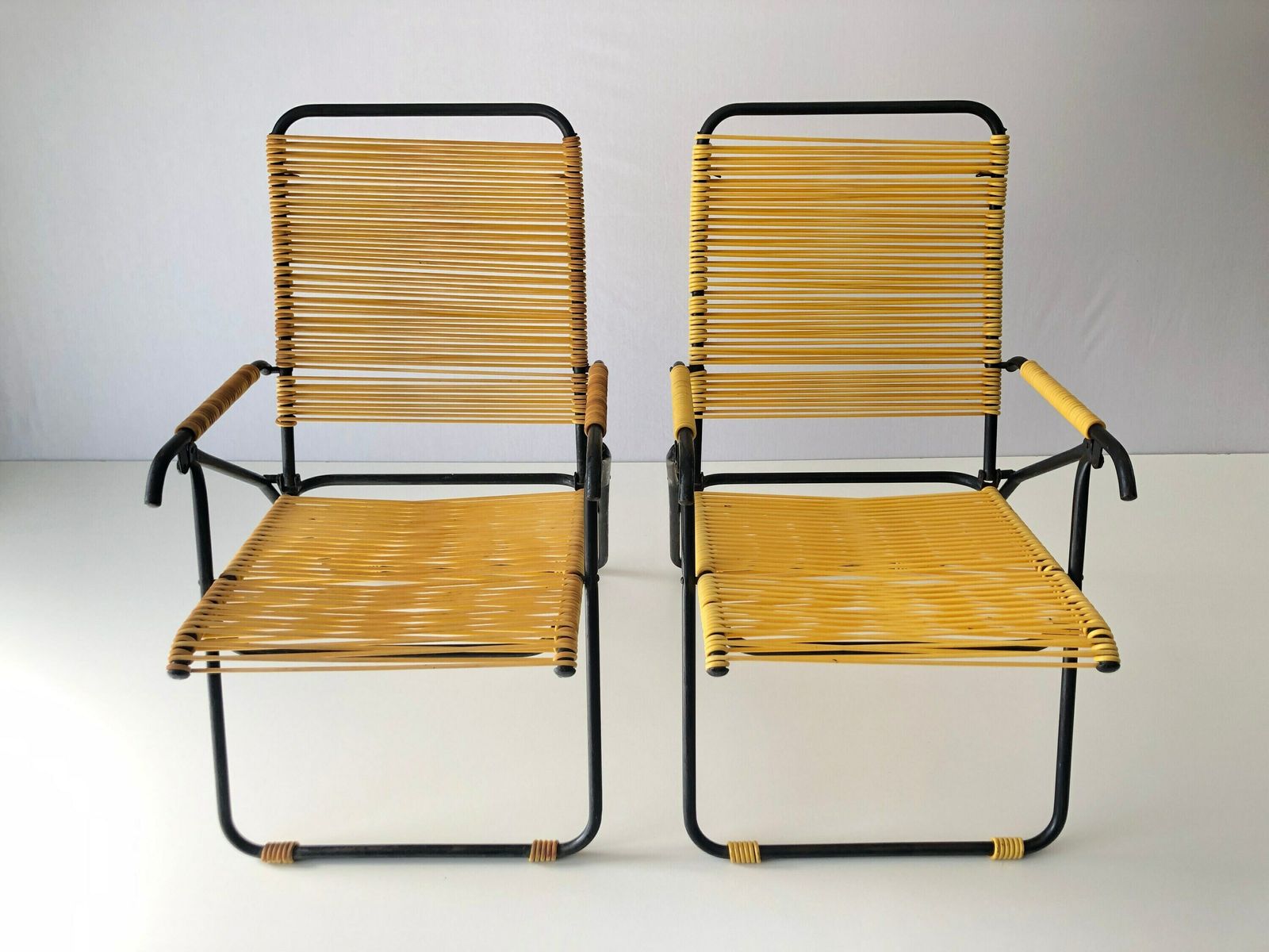 Iconic Italian Yellow Pair Of Outdoor Spaghetti Armchairs, 1970s, Italy